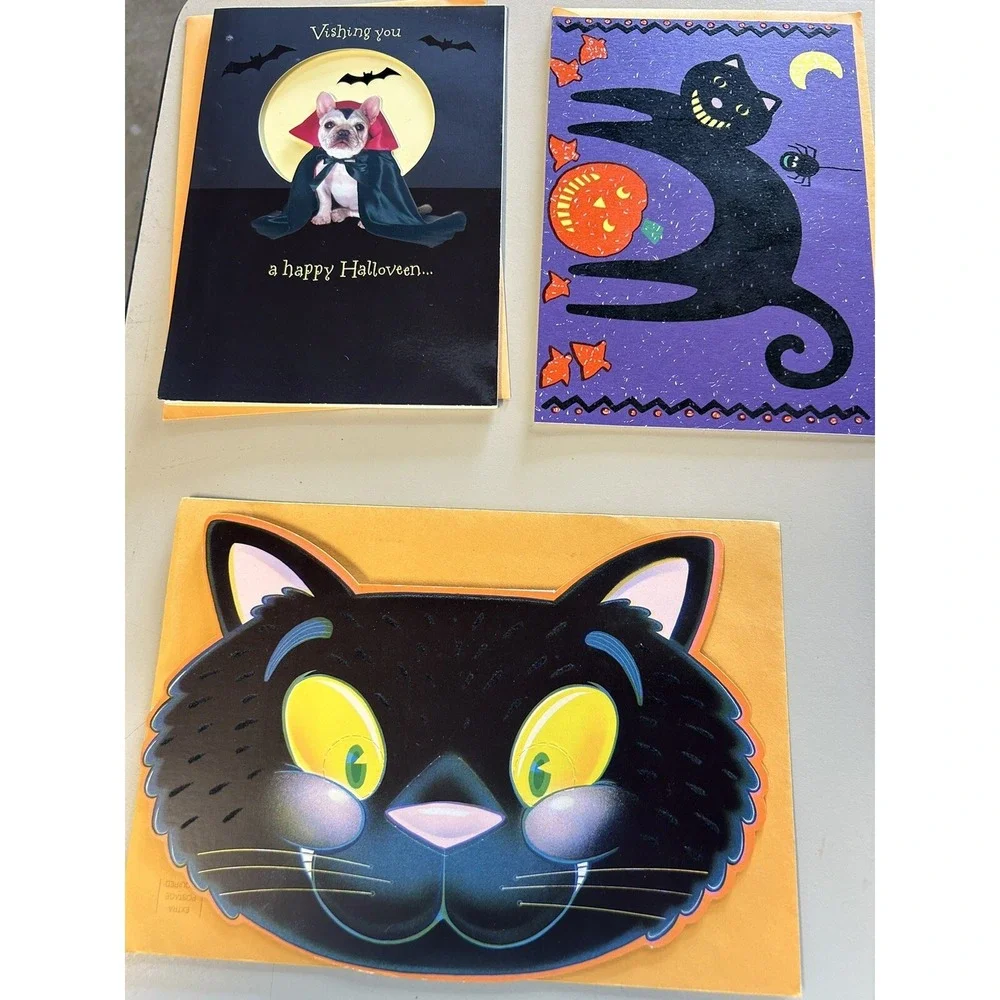 Vtg Halloween Greeting Card Lot 5 New Envelopes Hallmark Punch Out Glasses Glow